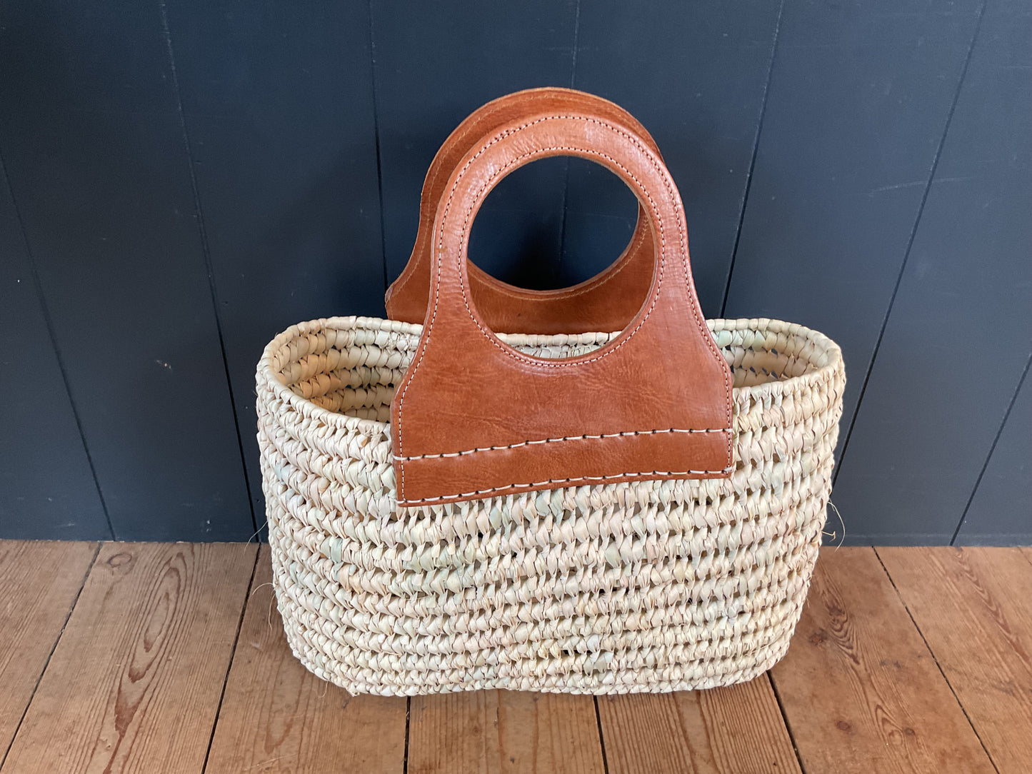 Maroc Palm Leaf Basket with Leather Handles