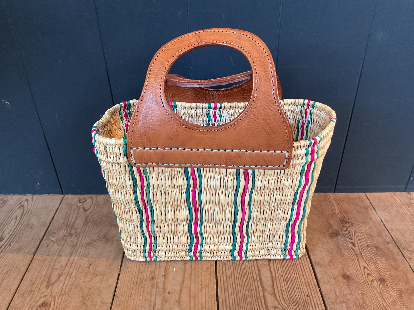Maroc Woven Reed Basket with Leather Handles