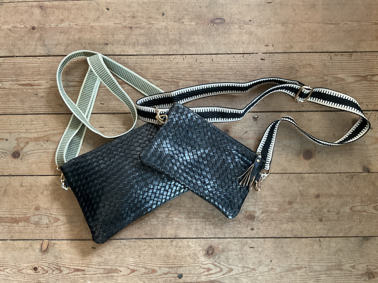 MAROC LEATHER Woven Crossbody Bag - Black