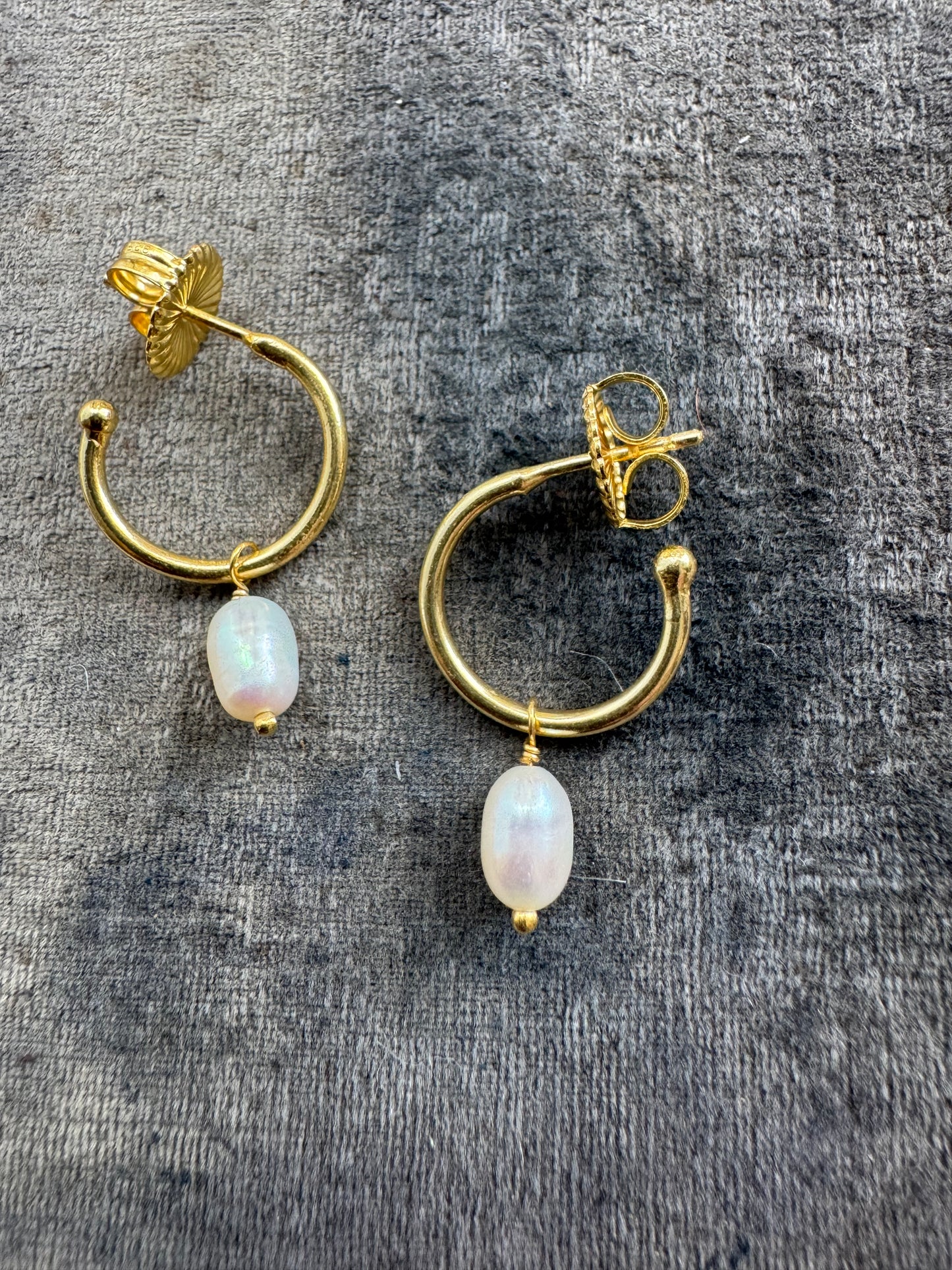 Van Peterson 18ct gold plated Hoops with Pearl Drops