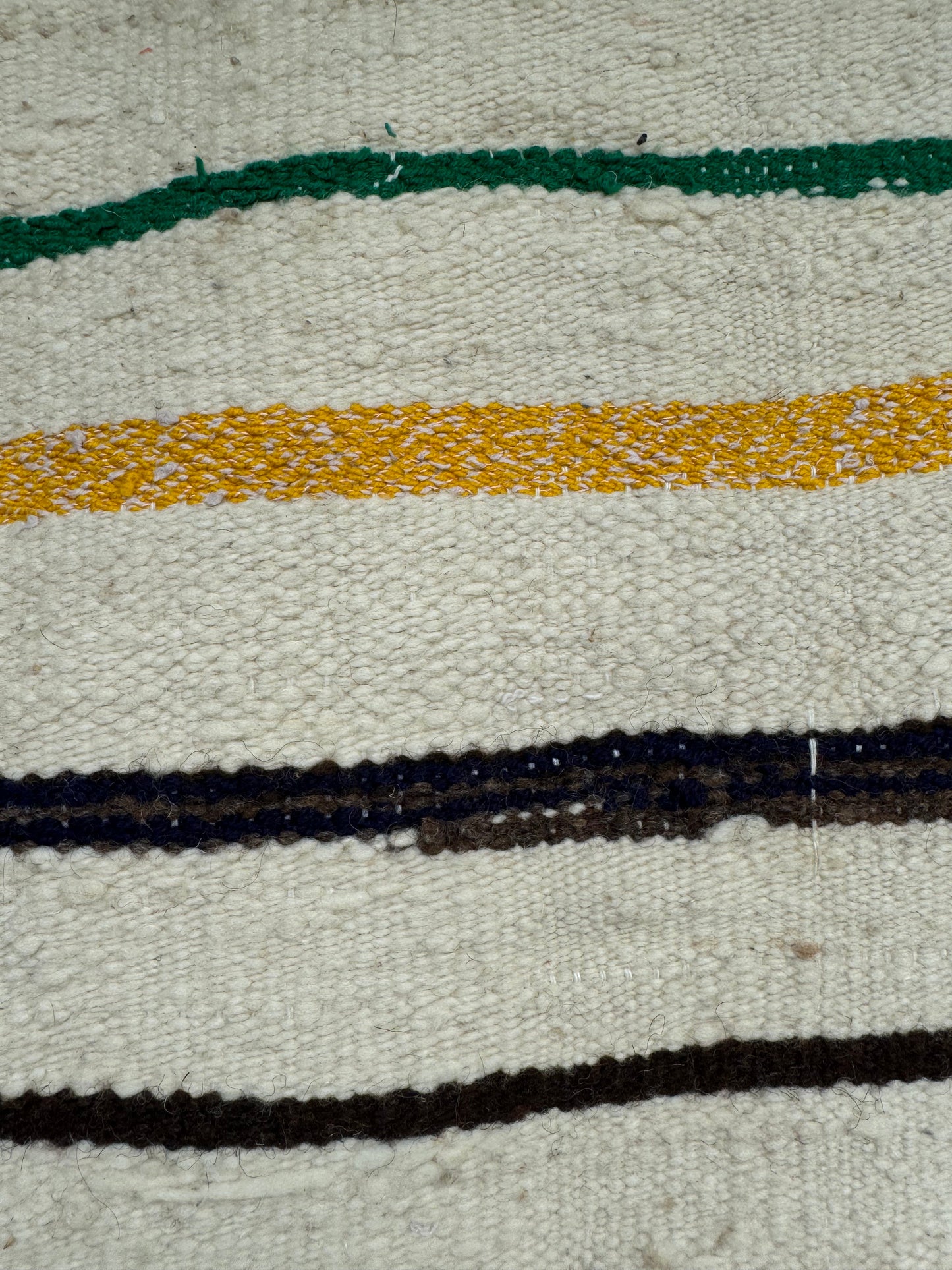 MAROC Vintage Berber Textile CREAM GREEN YELLOW STRIPE RUG