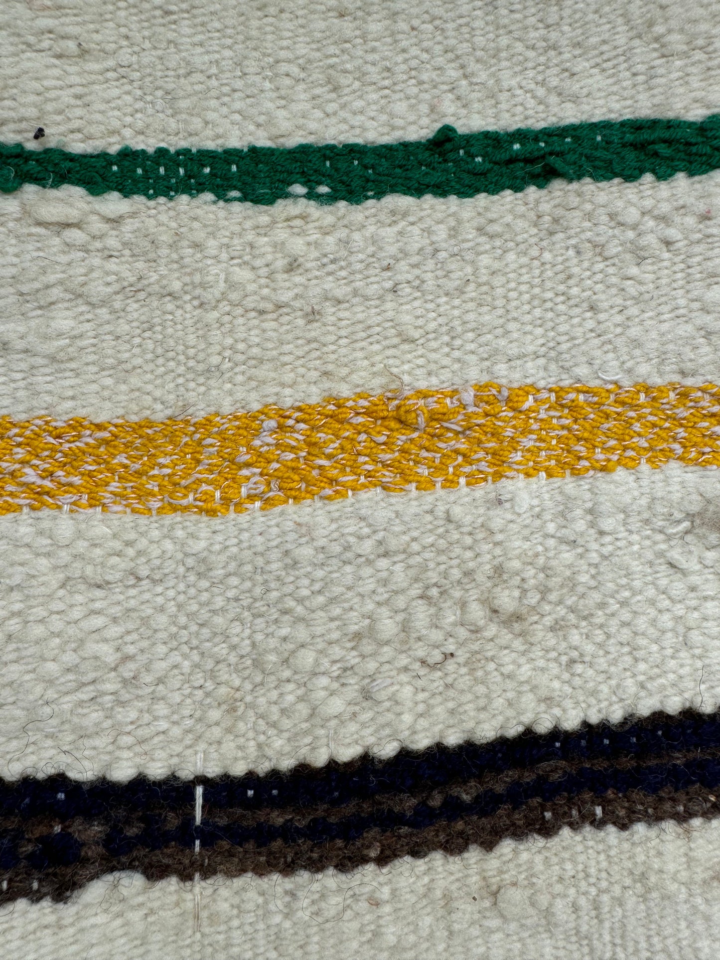 MAROC Vintage Berber Textile CREAM GREEN YELLOW STRIPE RUG