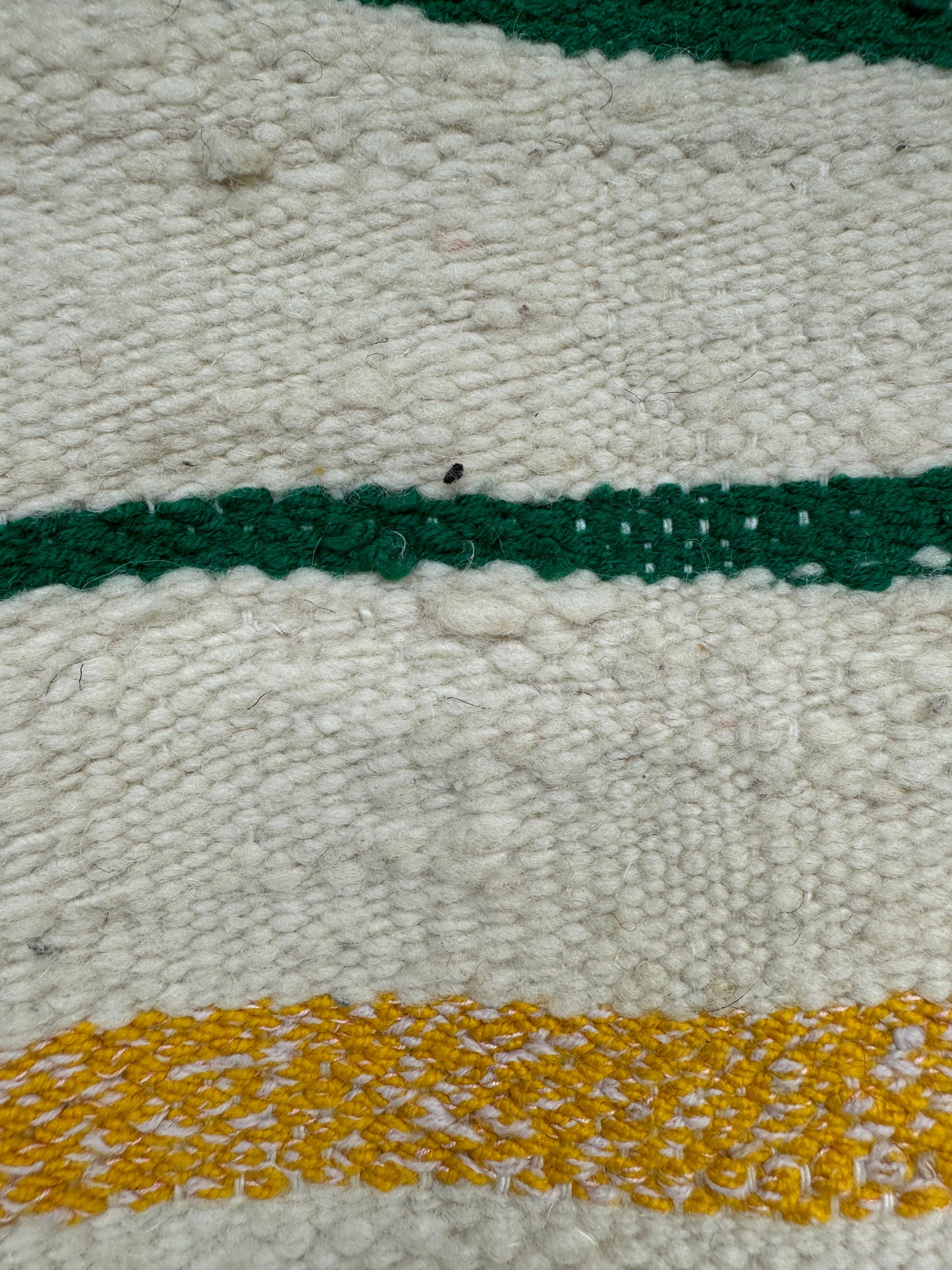 MAROC Vintage Berber Textile CREAM GREEN YELLOW STRIPE RUG
