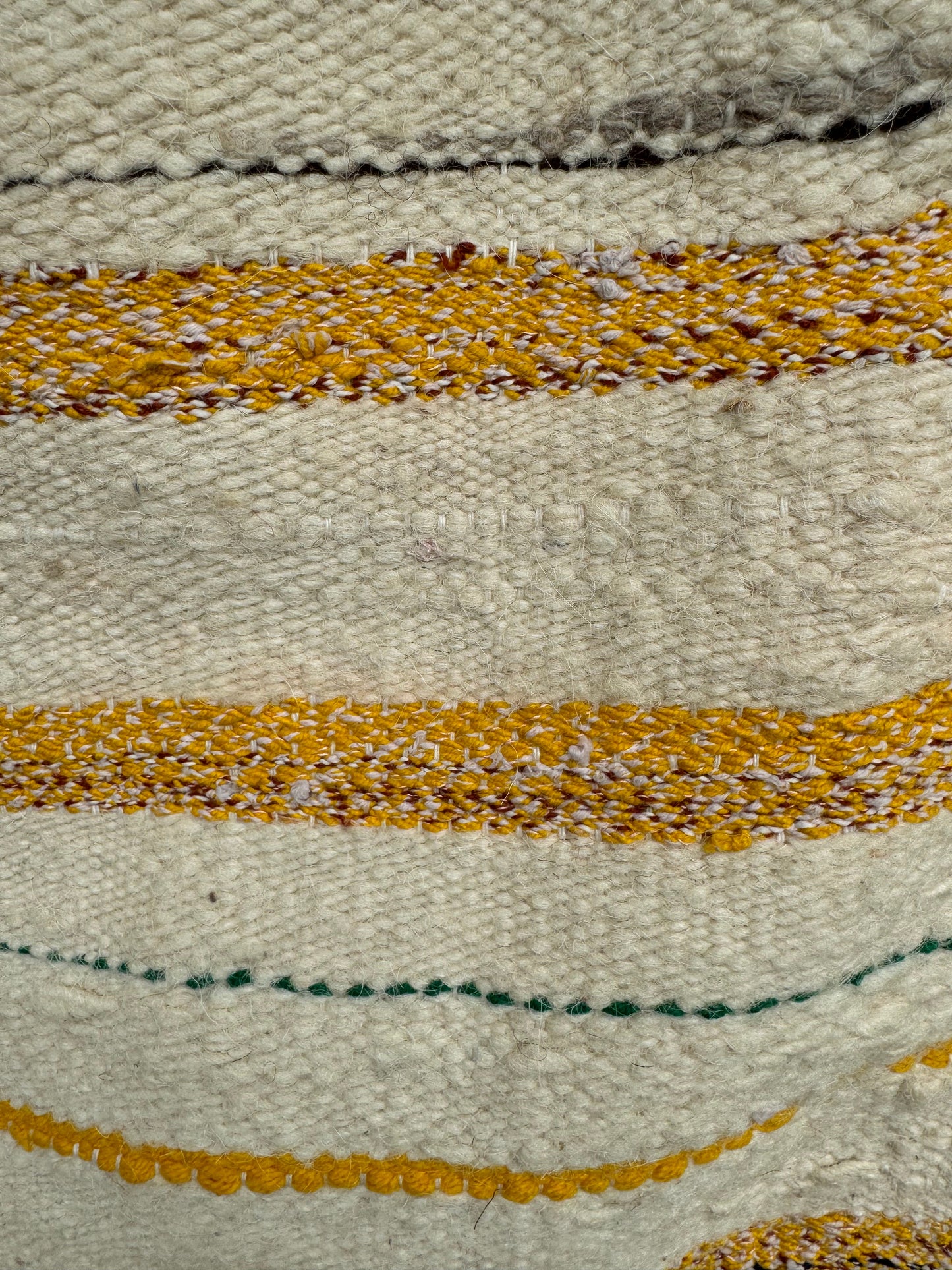 MAROC Vintage Berber Textile CREAM GREEN YELLOW STRIPE RUG