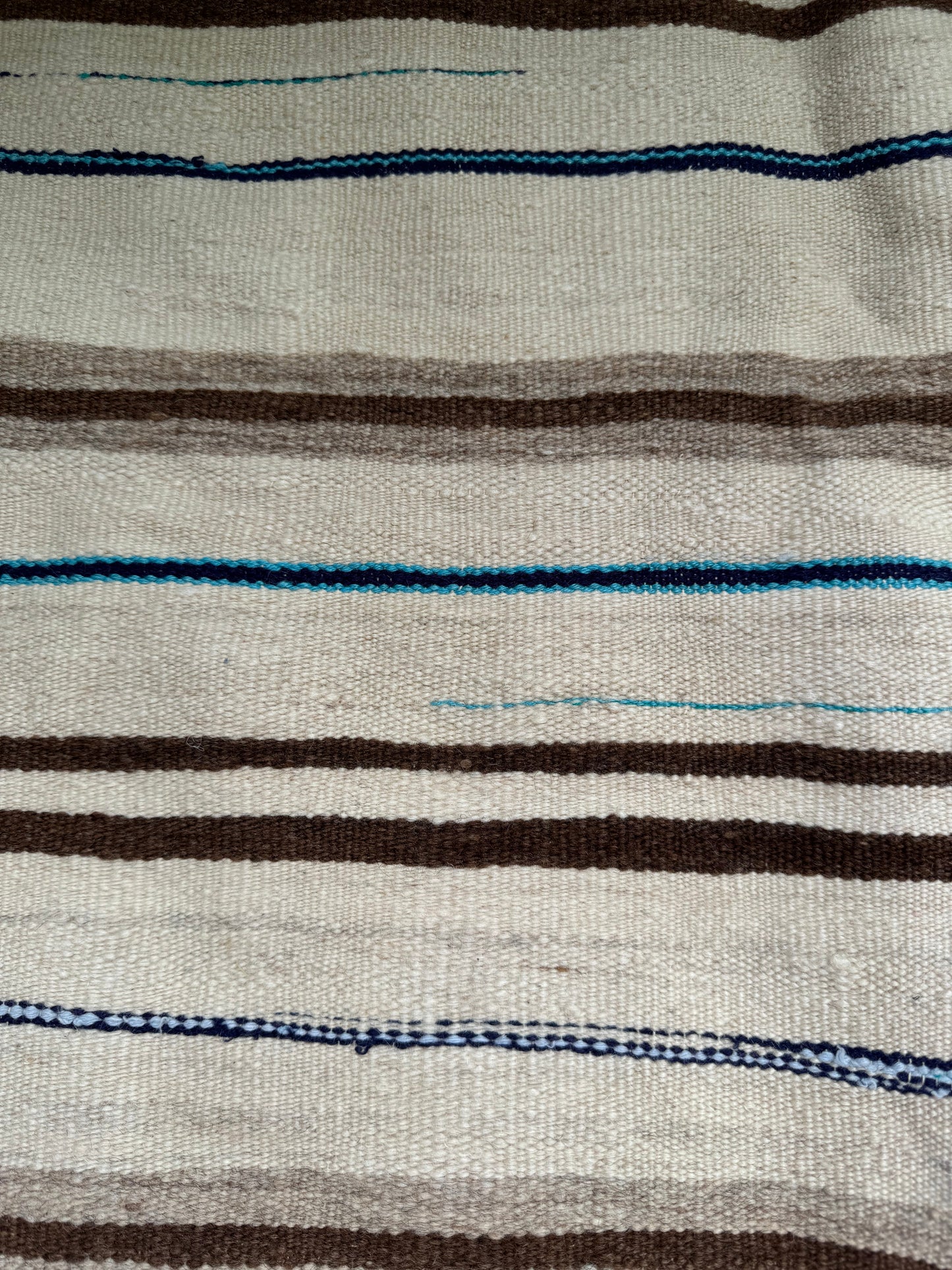 MAROC Vintage Hanbal Rug CREAM BROWN BLUE STRIPE