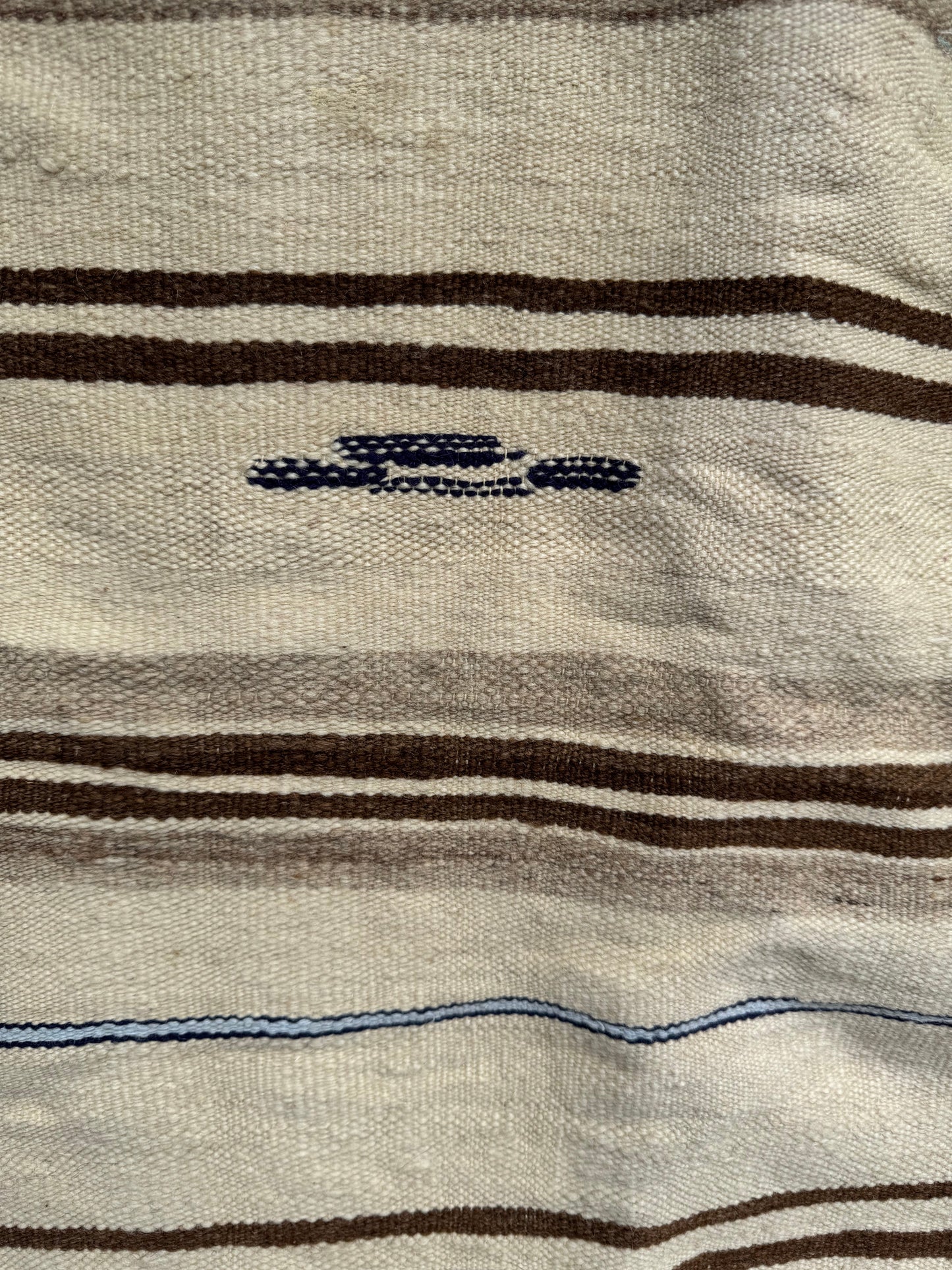 MAROC Vintage Hanbal Rug CREAM BROWN BLUE STRIPE