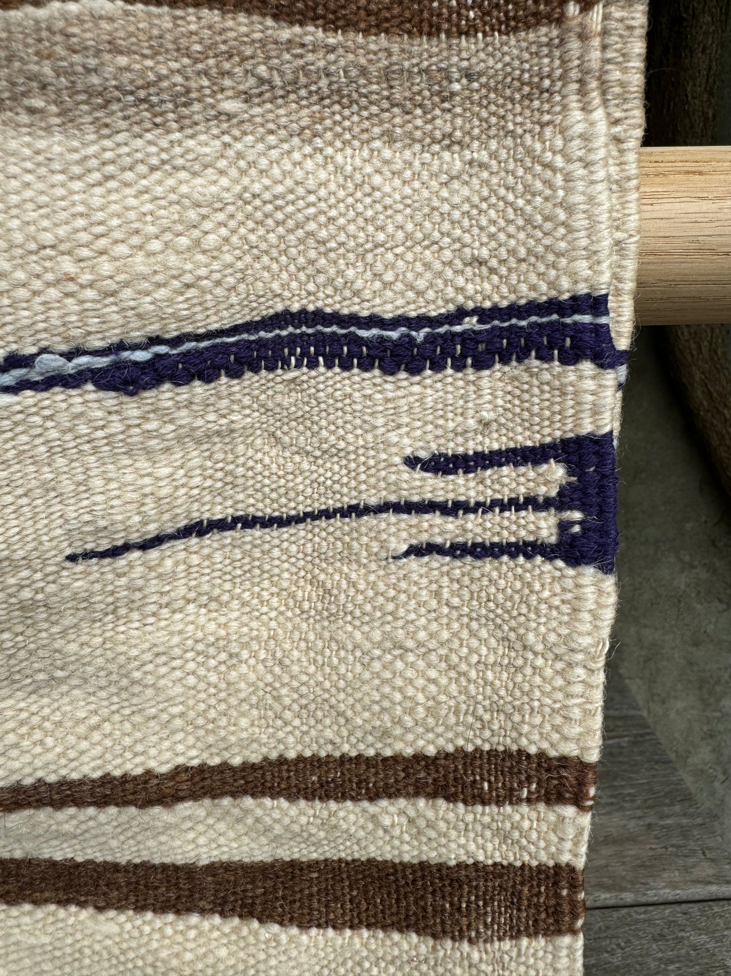 MAROC Vintage Hanbal Rug CREAM BROWN BLUE STRIPE