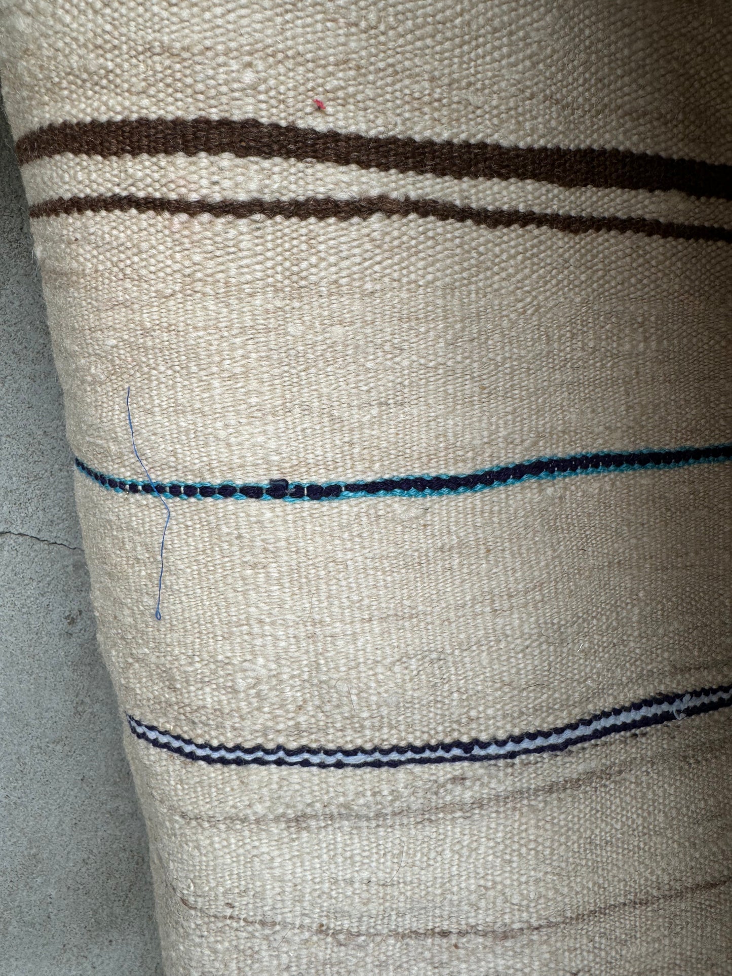 MAROC Vintage Hanbal Rug CREAM BROWN BLUE STRIPE