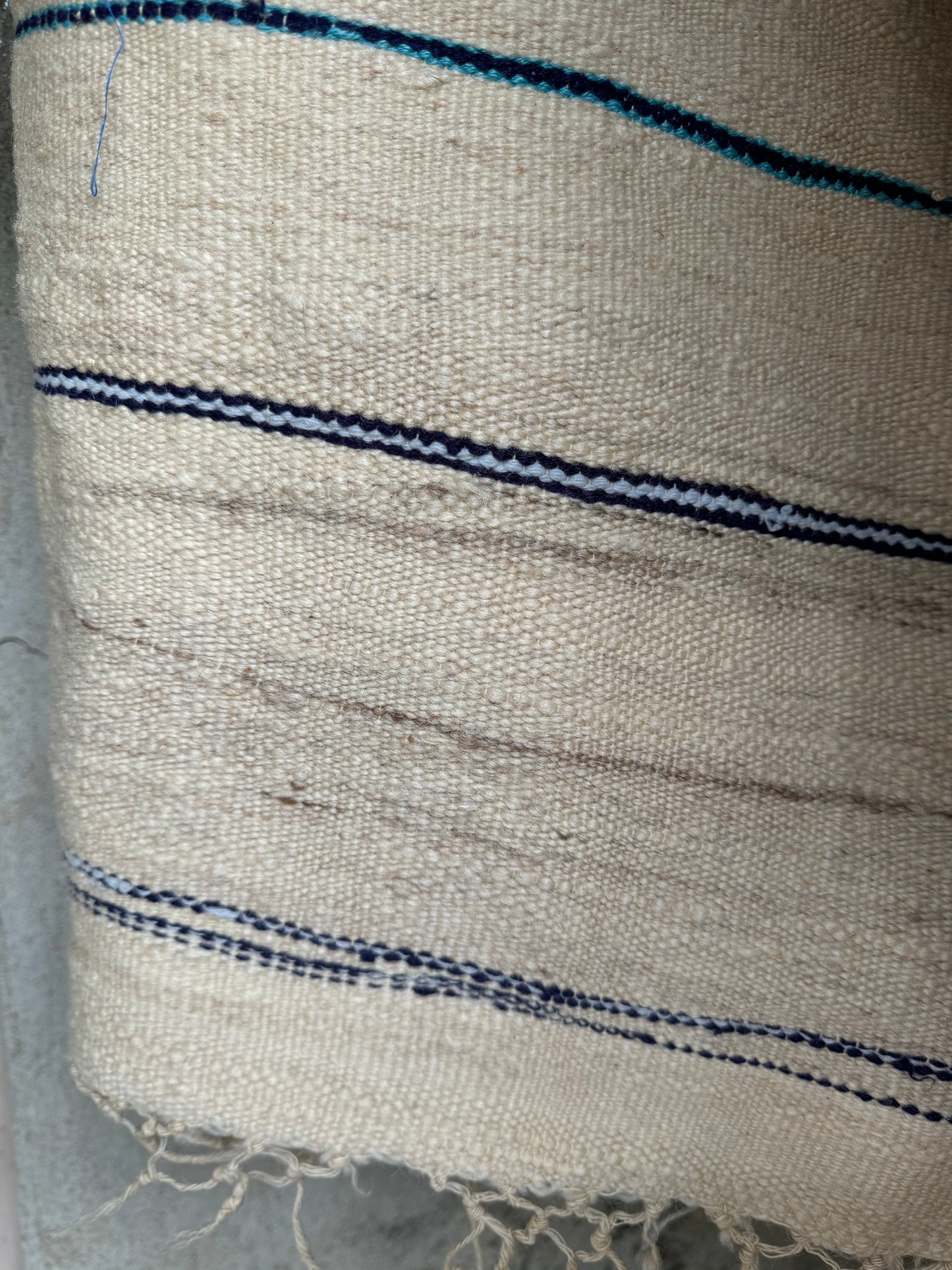 MAROC Vintage Hanbal Rug CREAM BROWN BLUE STRIPE
