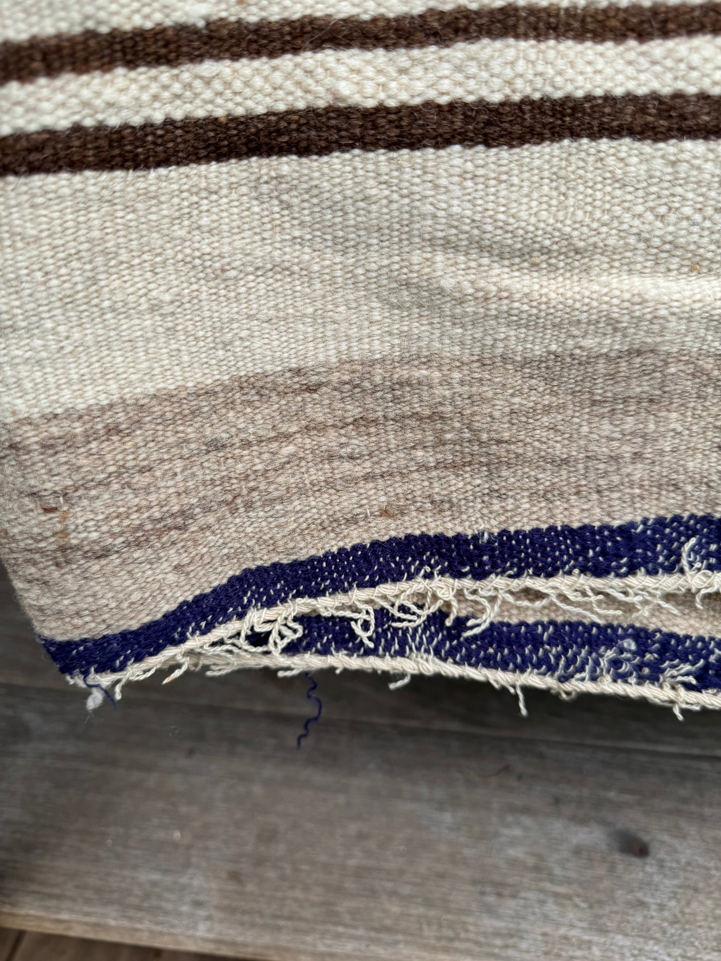 MAROC Vintage Hanbal Rug CREAM BROWN BLUE STRIPE
