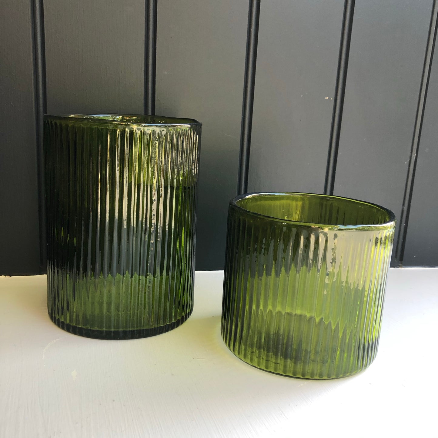 Grand Illusions Ribbed Green Hurricane Glass