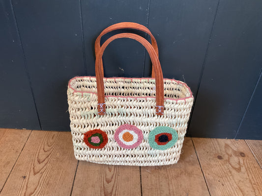 Maroc Three Circle Small Basket with Leather Handles