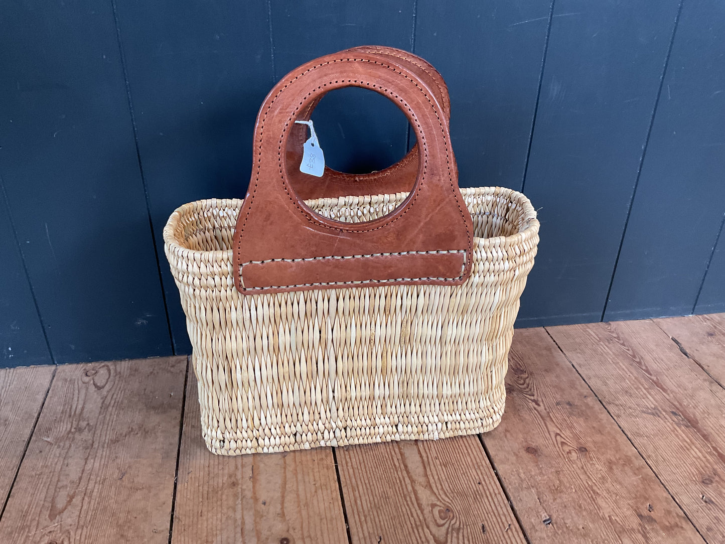 Maroc Woven Reed Basket with Leather Handles