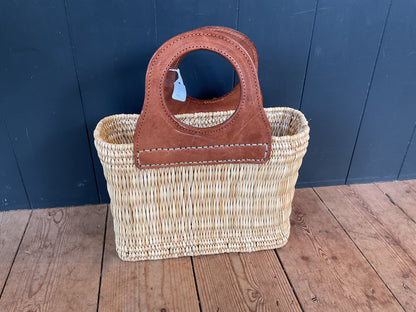 Maroc Woven Reed Basket with Leather Handles