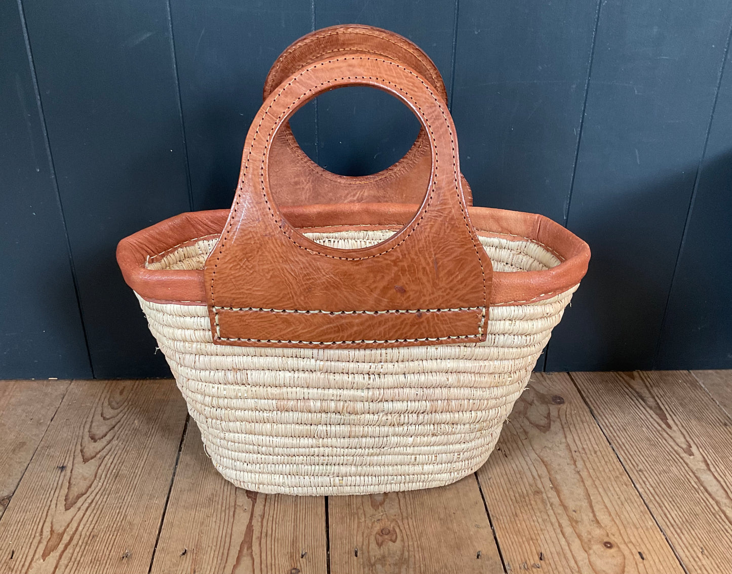 Maroc Raffia Leather Basket