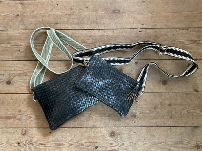 MAROC LEATHER Woven Crossbody Bag - Black