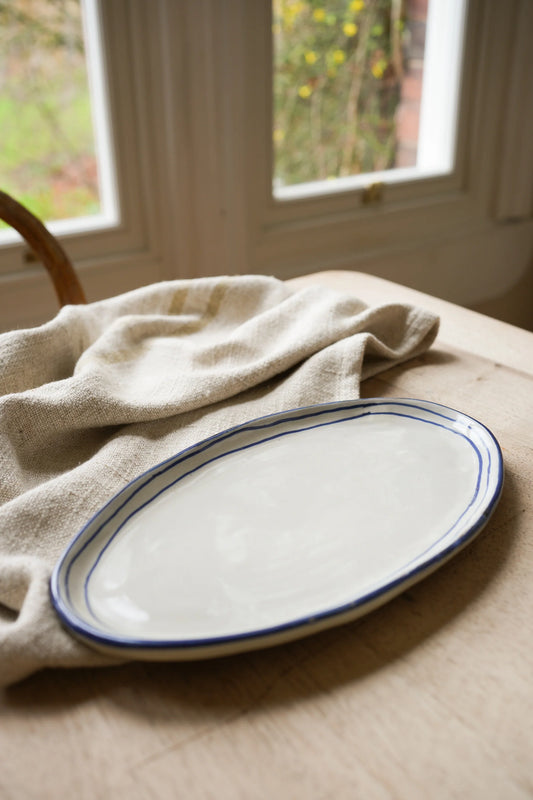 Meanwhile… Handpainted Breton Stripe Oval Plate