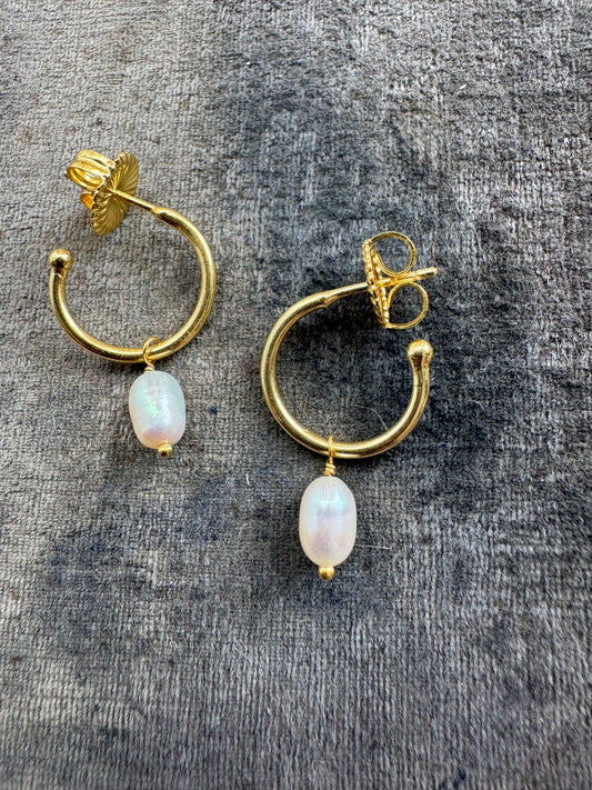 Van Peterson 18ct gold plated Hoops with Pearl Drops