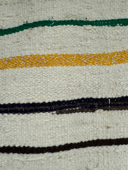 MAROC Vintage Berber Textile CREAM GREEN YELLOW STRIPE RUG