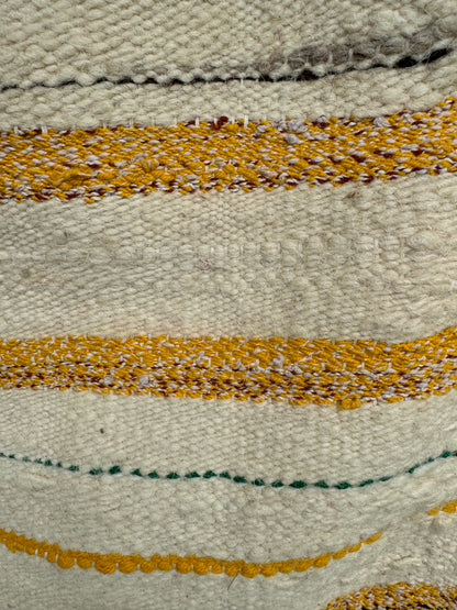 MAROC Vintage Berber Textile CREAM GREEN YELLOW STRIPE RUG