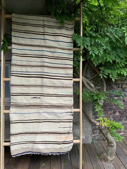 MAROC Vintage Hanbal Rug CREAM BROWN BLUE STRIPE