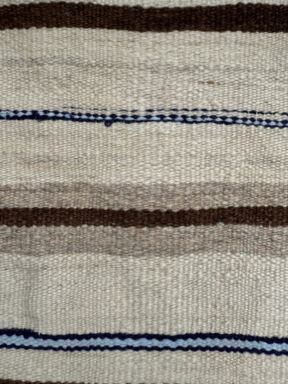MAROC Vintage Hanbal Rug CREAM BROWN BLUE STRIPE