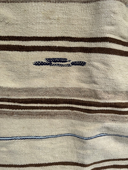 MAROC Vintage Hanbal Rug CREAM BROWN BLUE STRIPE