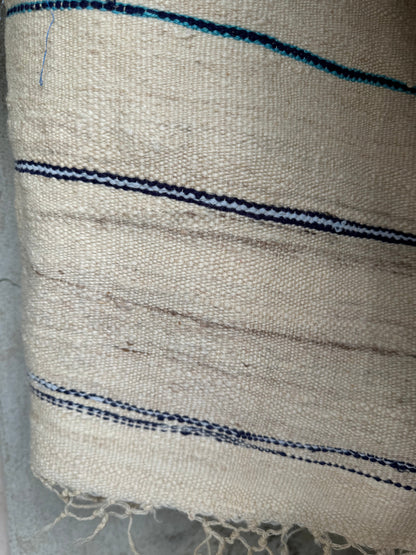 MAROC Vintage Hanbal Rug CREAM BROWN BLUE STRIPE
