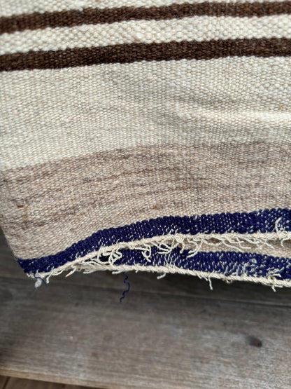 MAROC Vintage Hanbal Rug CREAM BROWN BLUE STRIPE