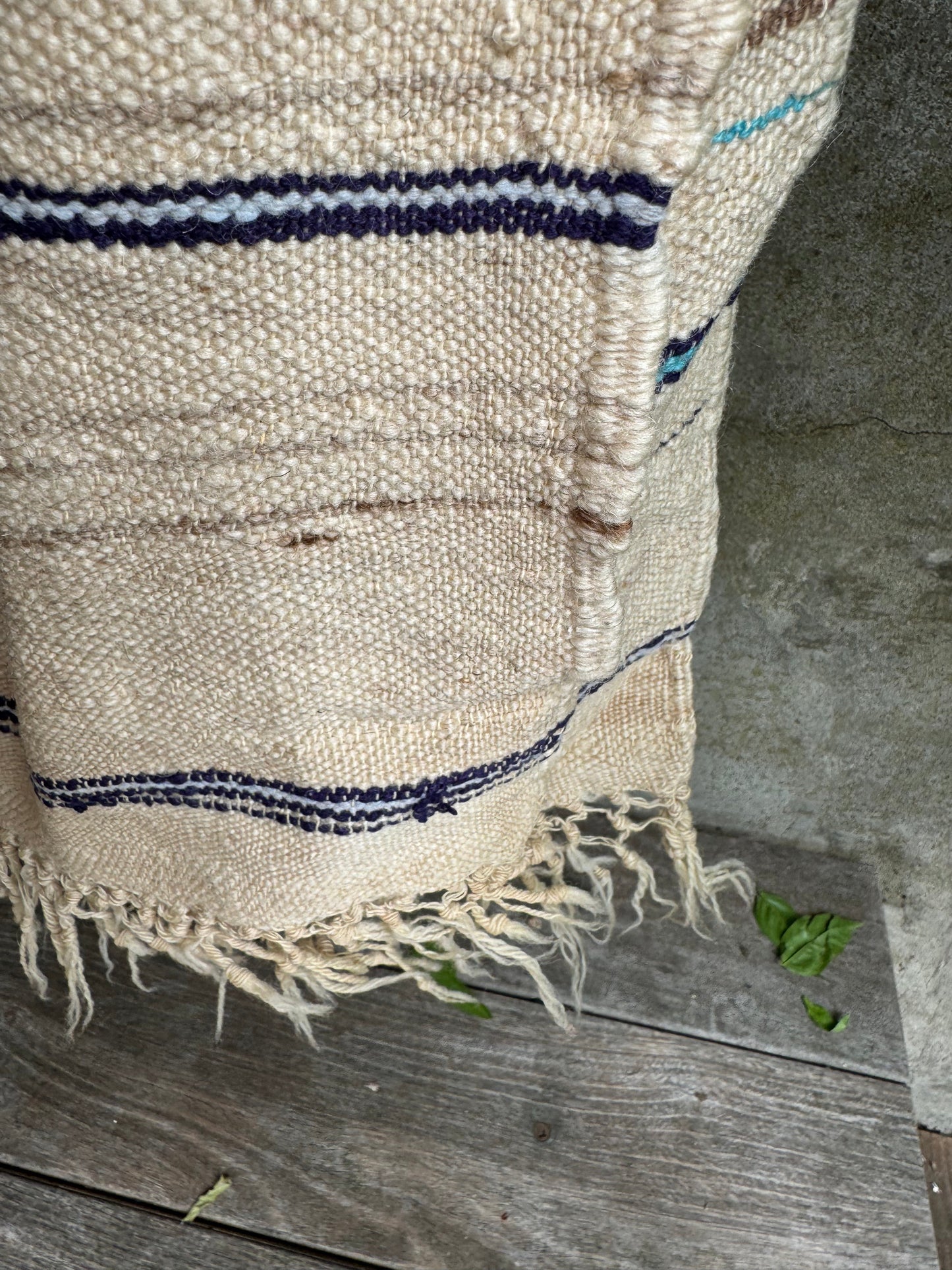 MAROC Vintage Hanbal Rug CREAM BROWN BLUE STRIPE