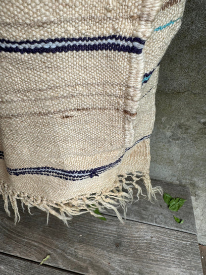 MAROC Vintage Hanbal Rug CREAM BROWN BLUE STRIPE
