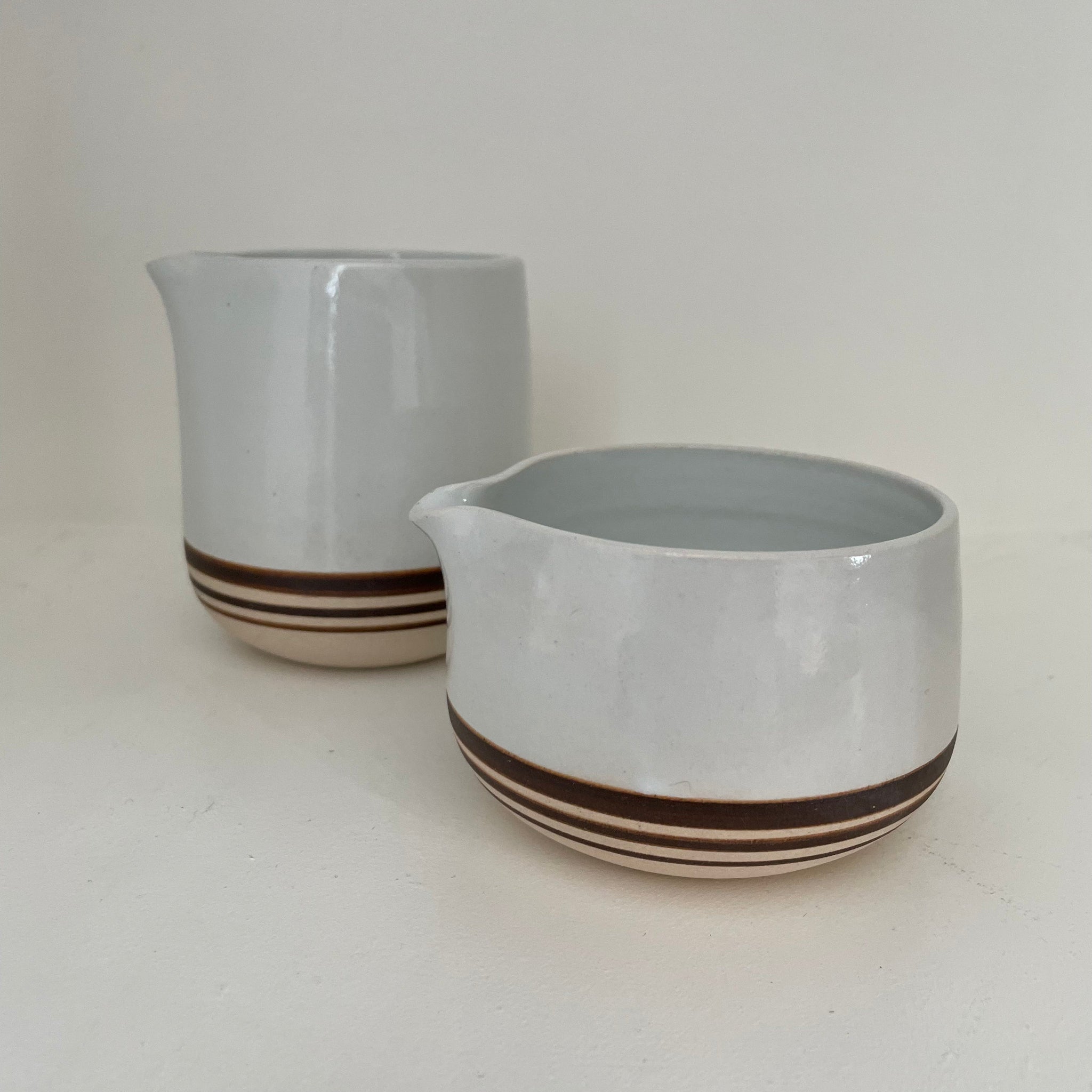 Charlotte Grinling Ceramics pale Blue with Chocolate Stripe collection